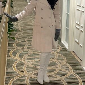 Elegant Double-Breasted Cream Coat